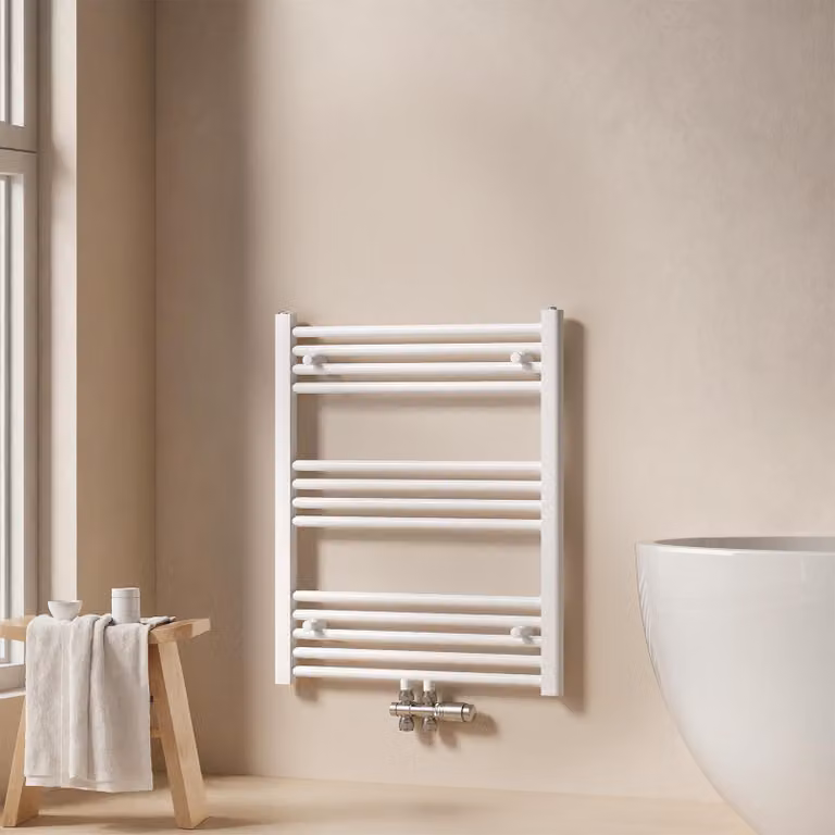 EMKE Radiatore da bagno Asciugamani Radiatore 60x75cm 337 Watt di potenza Bianco Radiatore da bagno Attacco centrale Riscaldamento senza elemento riscaldante