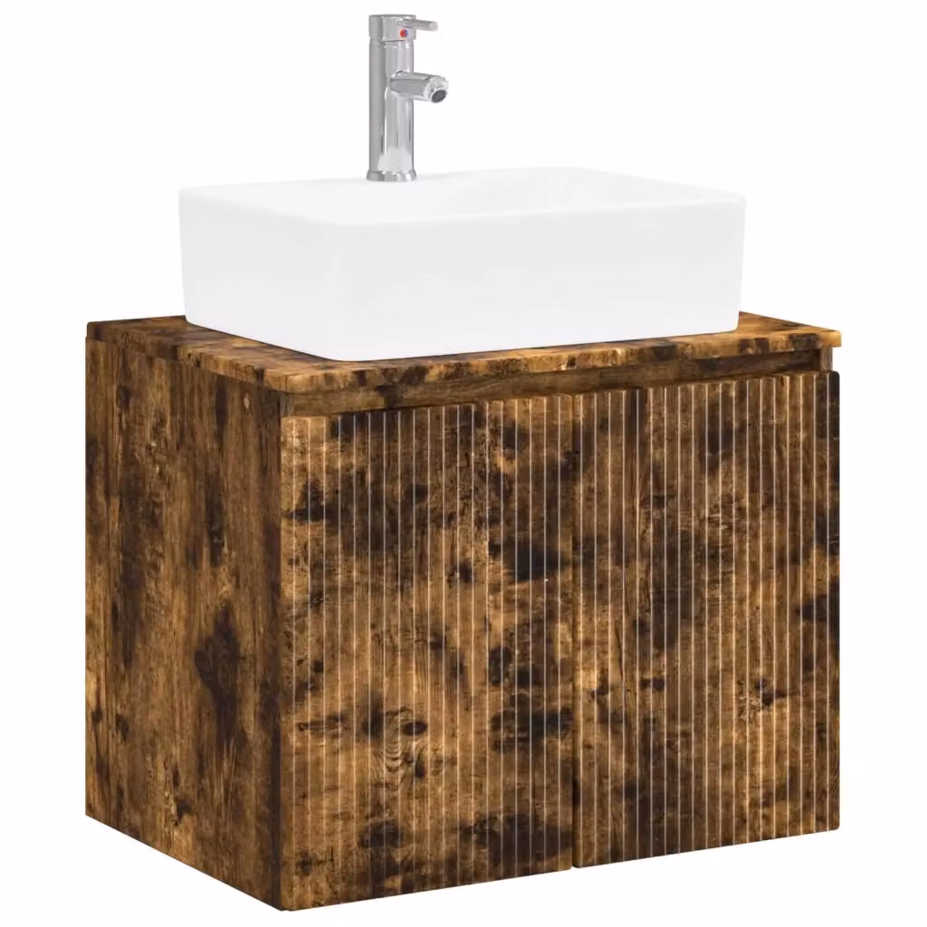 Mobile lavabo sospeso vidaXL in legno MDF color rovere marrone con finitura opaca e design minimalista – 2