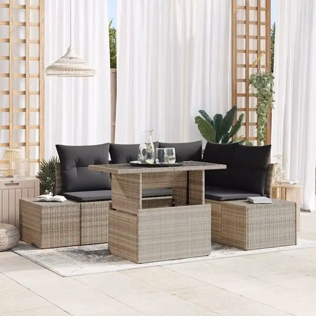 Set Divano da Giardino 5 pz Grigio chiaro polyrattan 3349178