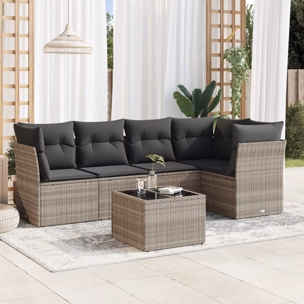 Maison Exclusive - Set Divano da Giardino 6pz con Cuscini Grigio Chiaro Polyrattan