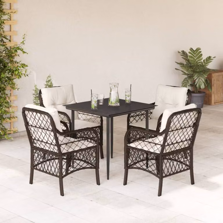 Set da Pranzo da Giardino 5pz vidaXL in Polyrattan Marrone con Piano in Vetro