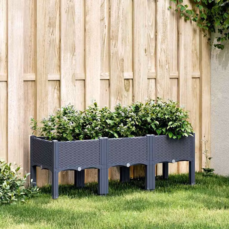 Fioriera da giardino con gambe vidaXL in plastica, Grigio Blu, L 120 x P 40 x H 42 cm