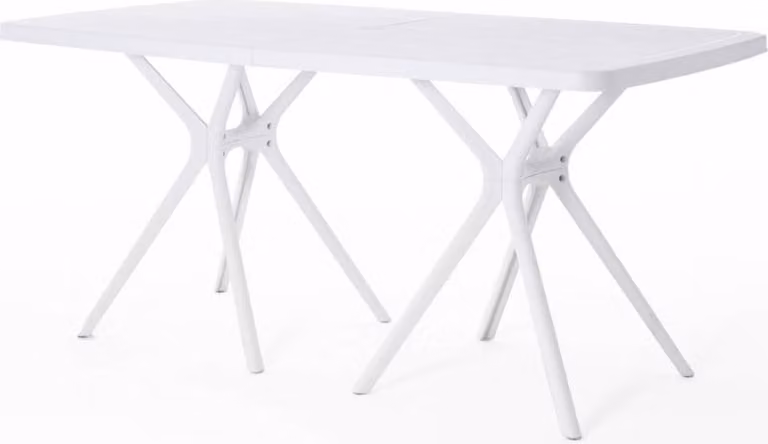 Tavolo rettangolare da esterno 158x84 cm in polipropilene con fibre di vetro, robusto e resistente, apertura centrale per ombrellone, design moderno - OLIVER - Bianco