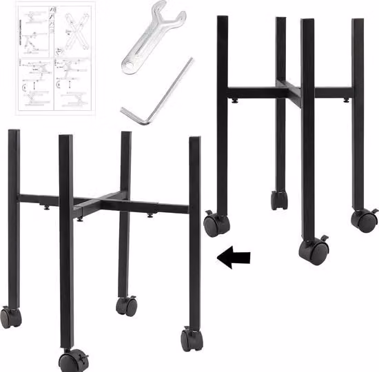Stendardo per piante con ruote in metallo nero con larghezza regolabile da 24 cm a 38 cm