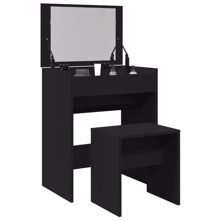 vidaXL Toeletta con Sgabello in Legno Nero L: 60 cm, P: 40 cm, H: 113,5 cm