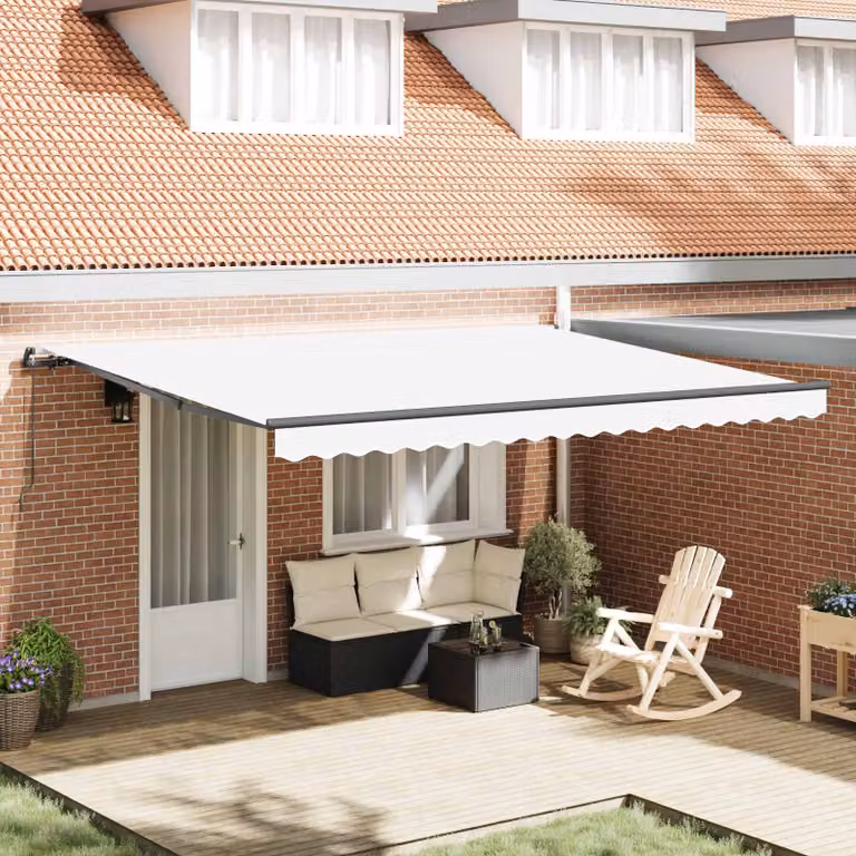 Tenda retrattile vidaXL con bracci pieghevoli in poliestere e alluminio, Bianco, L: 450 cm x P: 350 cm