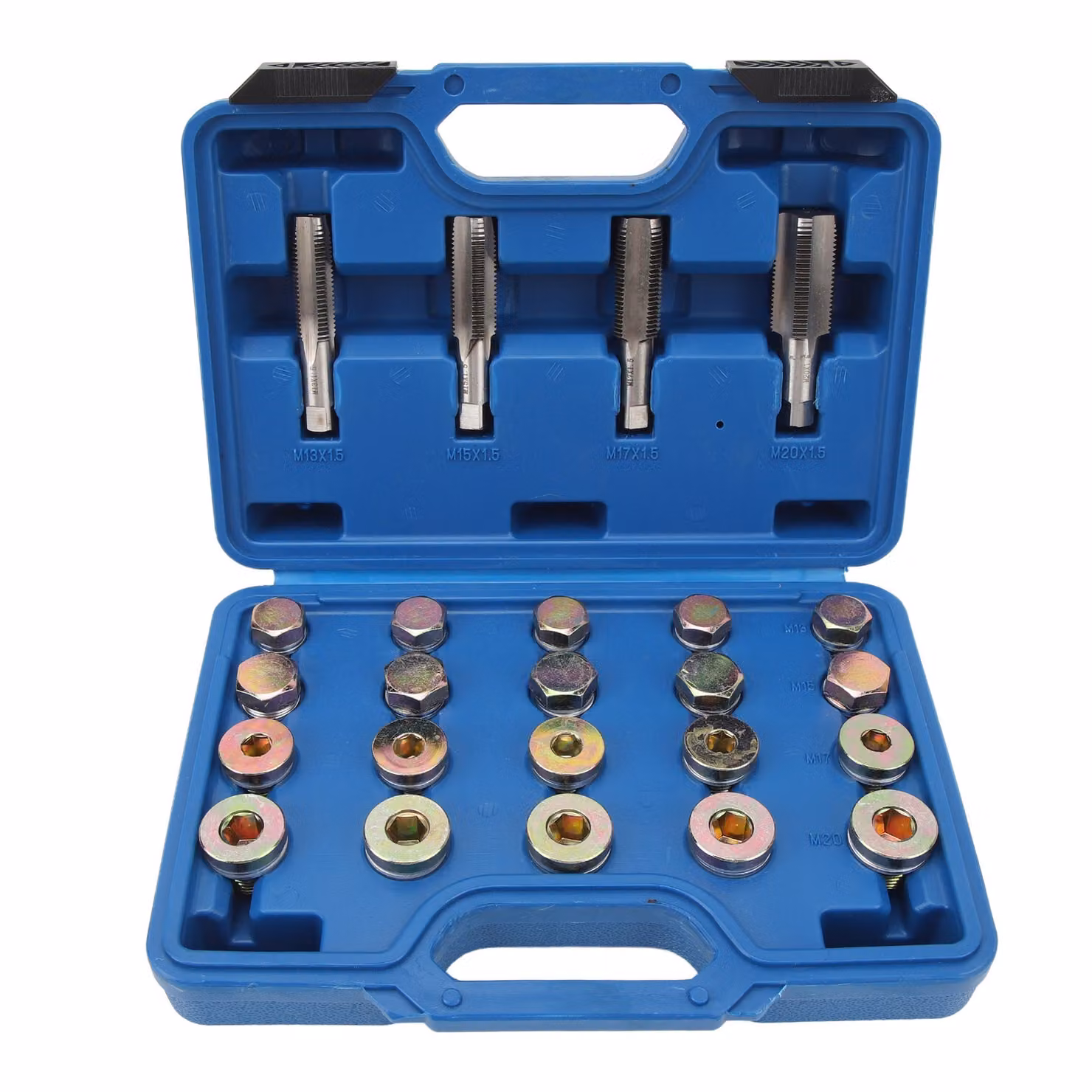 Kit di riparazione della filettatura della coppa dell'olio, set di strumenti per la spina di scarico del cambio della coppa, strumento di riparazione della filettatura della spina della coppa, kit di riparazione della filettatura del bullone della coppa d