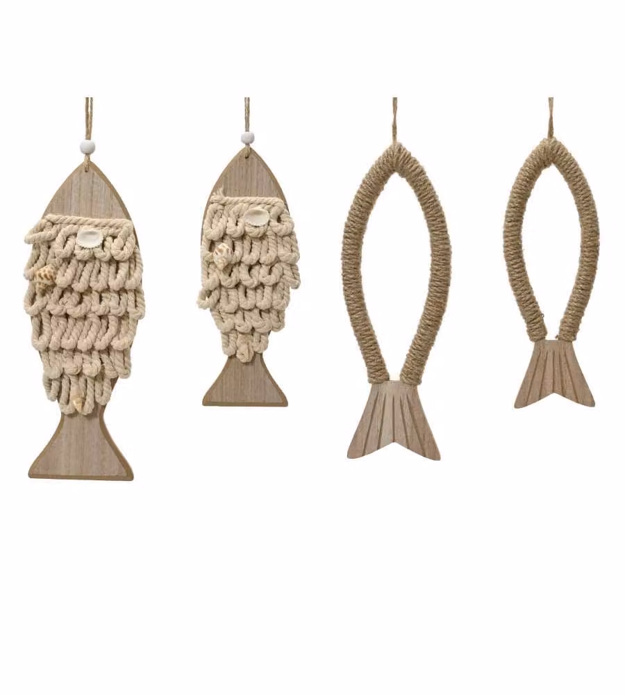 Decoro Pesce da Appendere in Legno Naturale 2,5x20x7,5 cm