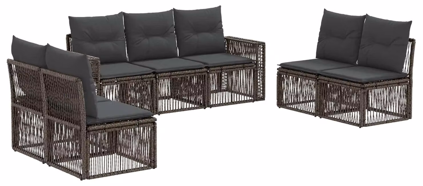 Set di divani da giardino, 7 pezzi, grigio e grigio scuro, in rattan sintetico
