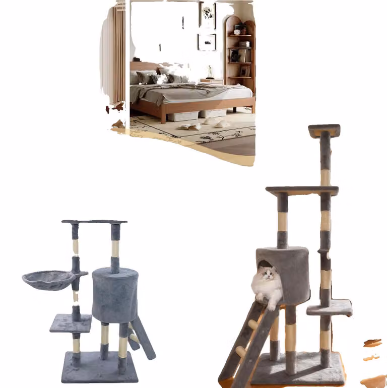 Katzenbaum, design multistrato, tiragraffi resistenti, GRIGIO, 139 cm, struttura