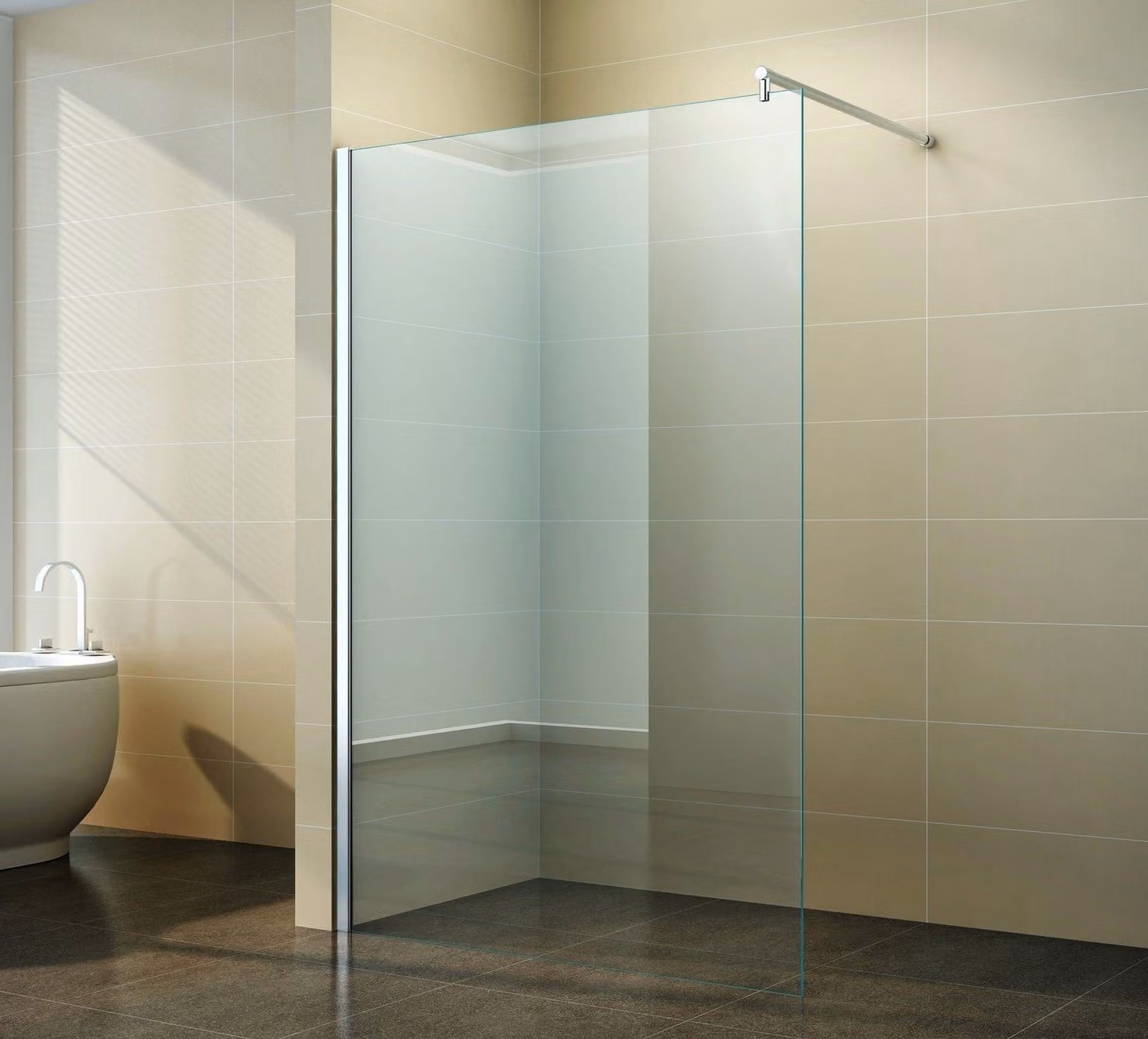 Box doccia walk-in, parete laterale da 100 cm, vetro trasparente da 10 mm, vetro NANO Mars