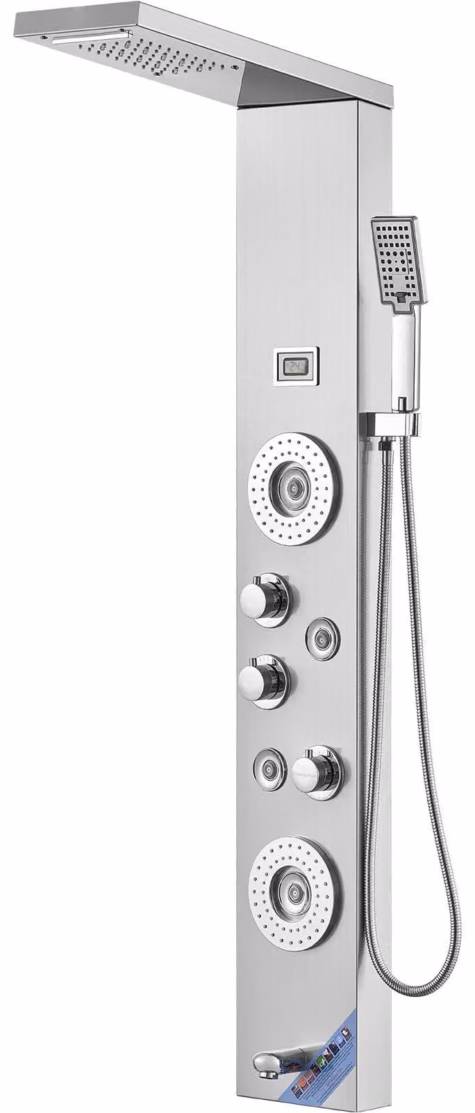 Pannello doccia con 6 modalità, luci LED, funzione pioggia e cascata, tubo da 150 cm