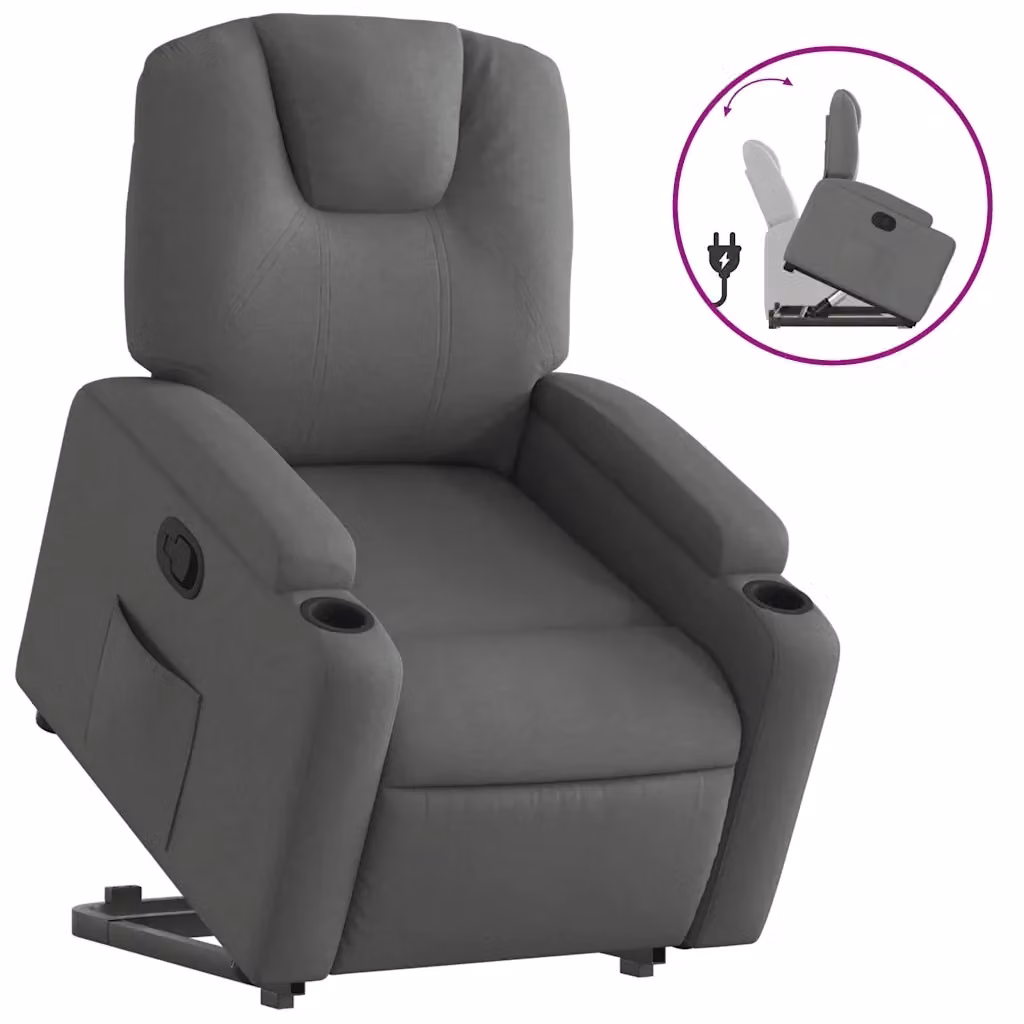 Poltrona Alzapersona Reclinabile vidaXL Grigia con Braccioli e Assistenza Elettrica per Senior – 2