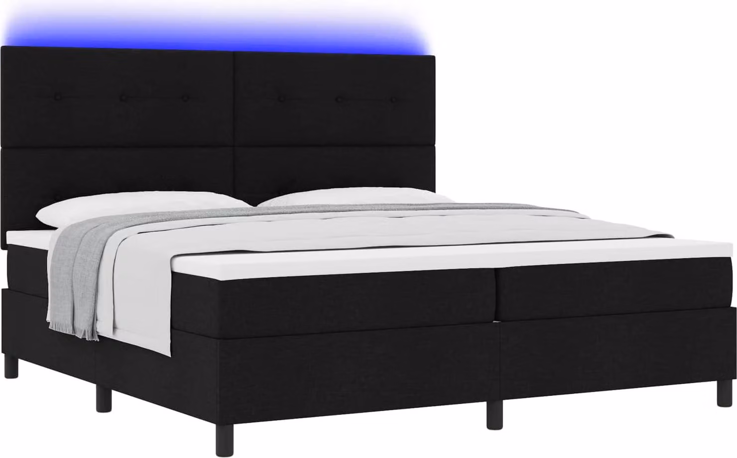 Letto boxspring con materasso con LED Nero 200 x 200 cm Tessuto