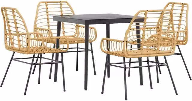 Set da Pranzo da Giardino 5pz | Set Salotto da Giardino Polyrattan Vetro