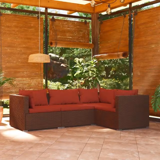 Set Divani da Giardino 4 pz con Cuscini in Polyrattan Marrone 3101675