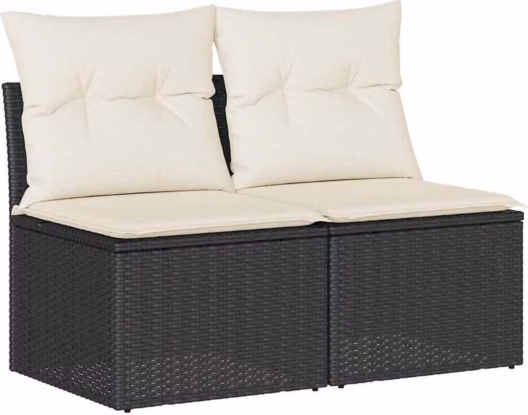 Set Divani da Giardino con Cuscini 2 pz Nero Polyrattan Acacia