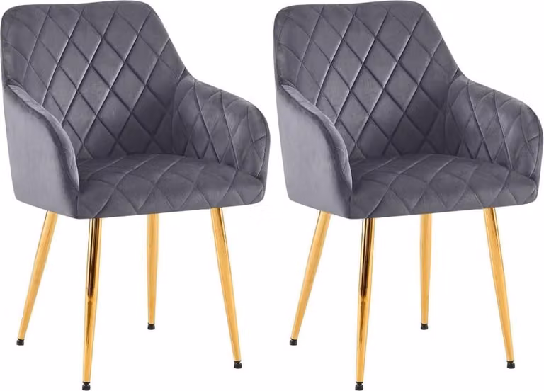 set di 2 sedie da pranzo - sedute in velluto - posizione di seduta confortevole, fino a 150 kg | Colore: grigio scuro. Materiale della struttura: oro metallizzato