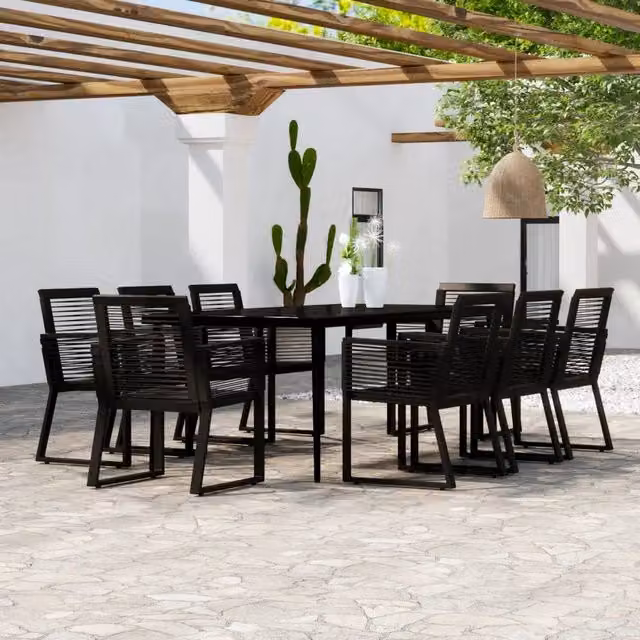 Set da Pranzo per Giardino 9 pz vidaXL in Metallo e Vetro Nero