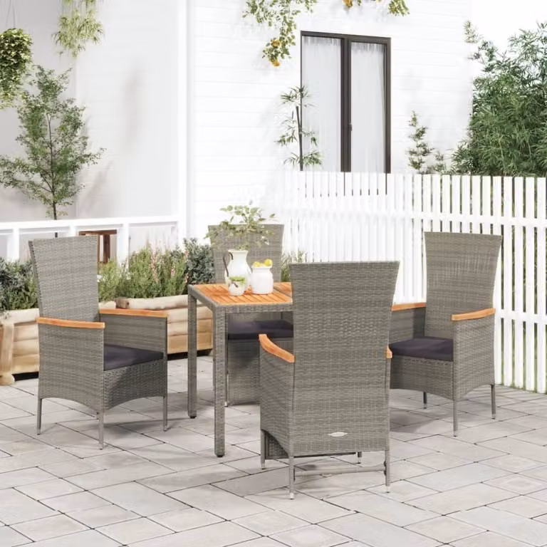 Maison Exclusive - Set da pranzo da giardino 5 pezzi con cuscini grigio in polyrattan