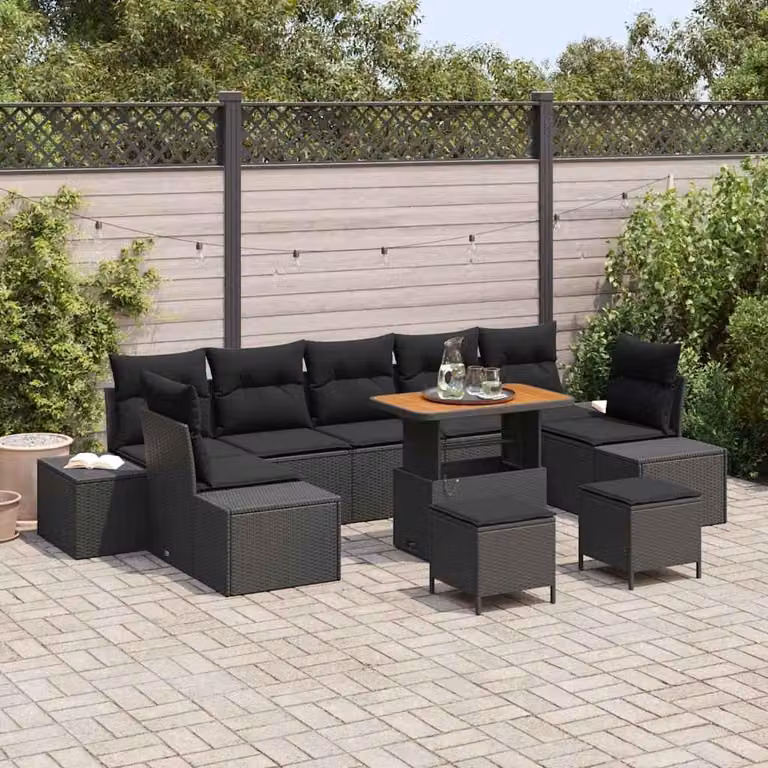 Maison Exclusive - Set da giardino composto da 10 pezzi, divano in rattan sintetico nero