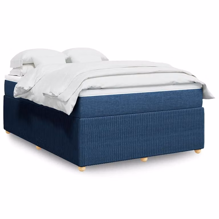 vidaXL Giroletto a Molle con Materasso Ibrido in Tessuto Blu e Bianco, L/P/H: 140 x 200 cm
