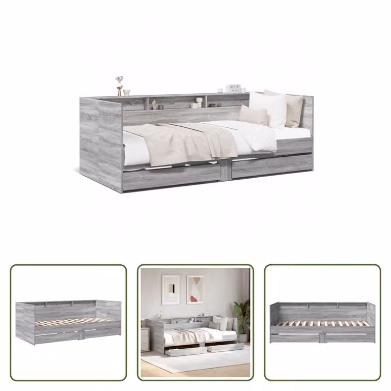 The Living Store Letto da giorno con cassetti Grey Sonoma 75x190 cm Materiale legno
