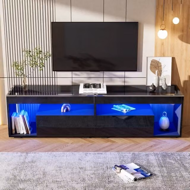 Mobile TV LED Lucido ¨C MINIMAL ¨C Nero, 2 Cassetti, Soggiorno, fino a 70 Pollici