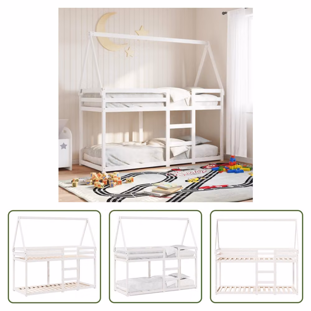 The Living Store Letto a castello con tetto bianco 80x200 cm in legno di pino massiccio
