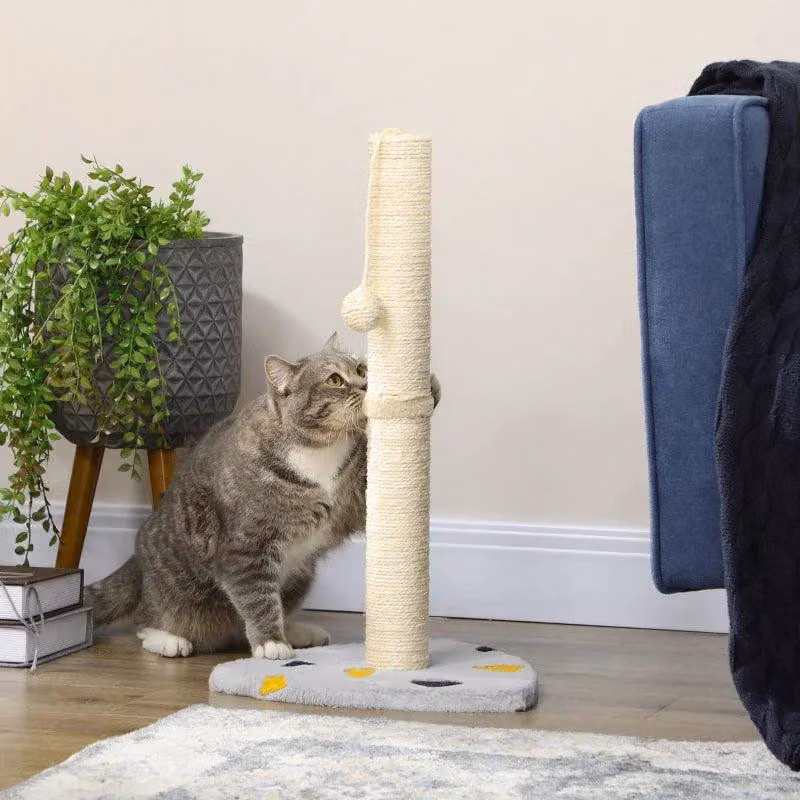 Albero per gatti con pallina giocattolo | Colore: Grigio chiaro + Beige | Dimensioni: 35x35x62 cm