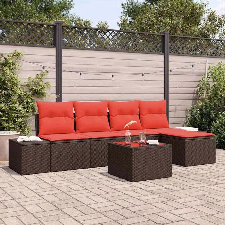 Maison Exclusive - Set di divani da esterno, 6 pezzi, color marrone [Materiale sintetico]: rattan sintetico