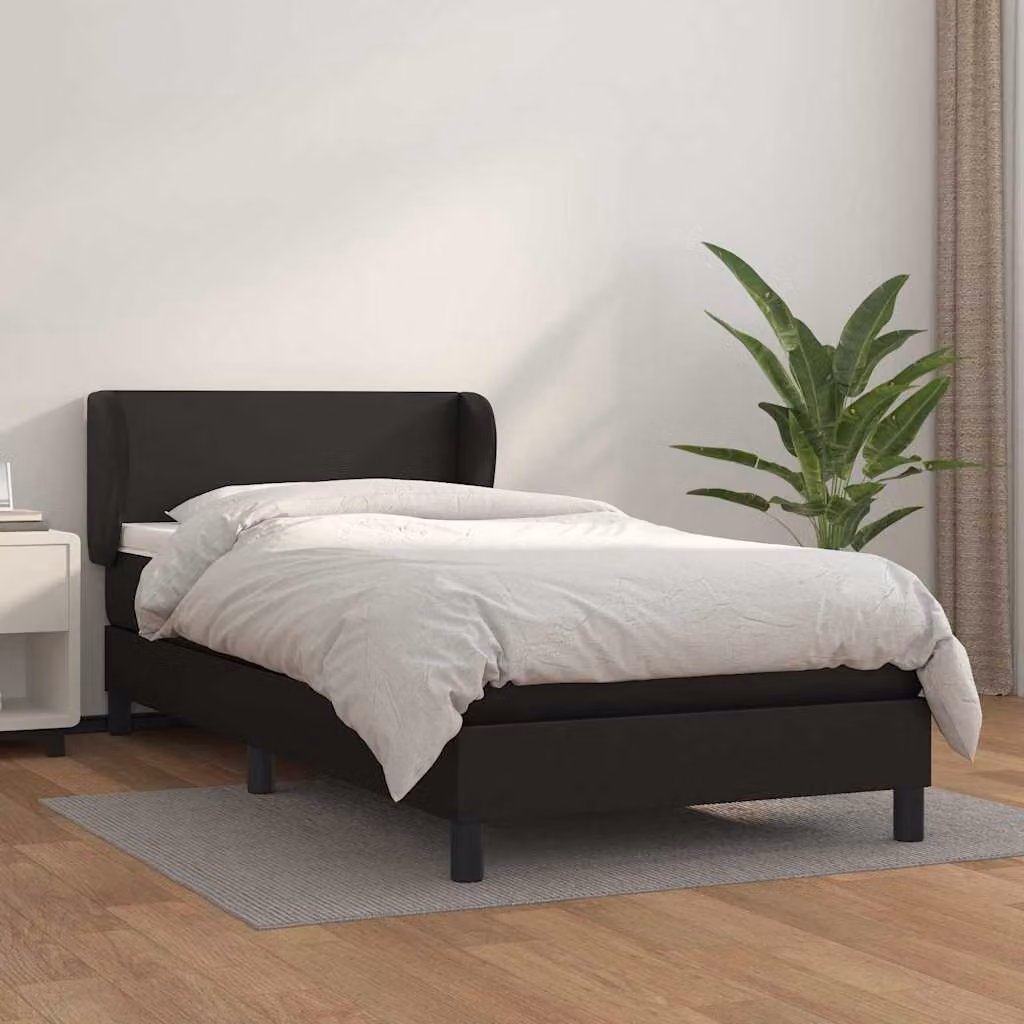 vidaXL Giroletto a Molle con Materasso in Similpelle Nero, L/P/H: 90 x 200 cm – 1