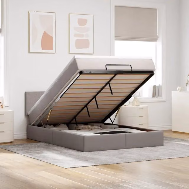 Pouf Letto con Materasso e LED vidaXL, Colore Grigio e Beige, L: 140 cm, P: 203 cm, H: 88 cm