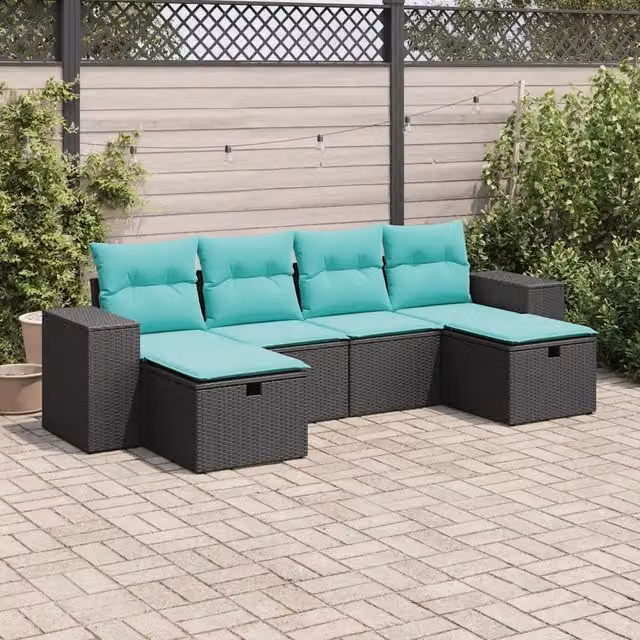 Set Divano da Giardino a L con 6 Sedute vidaXL in Polyrattan Nero con Cuscini Rimovibili e Struttura in Acciaio