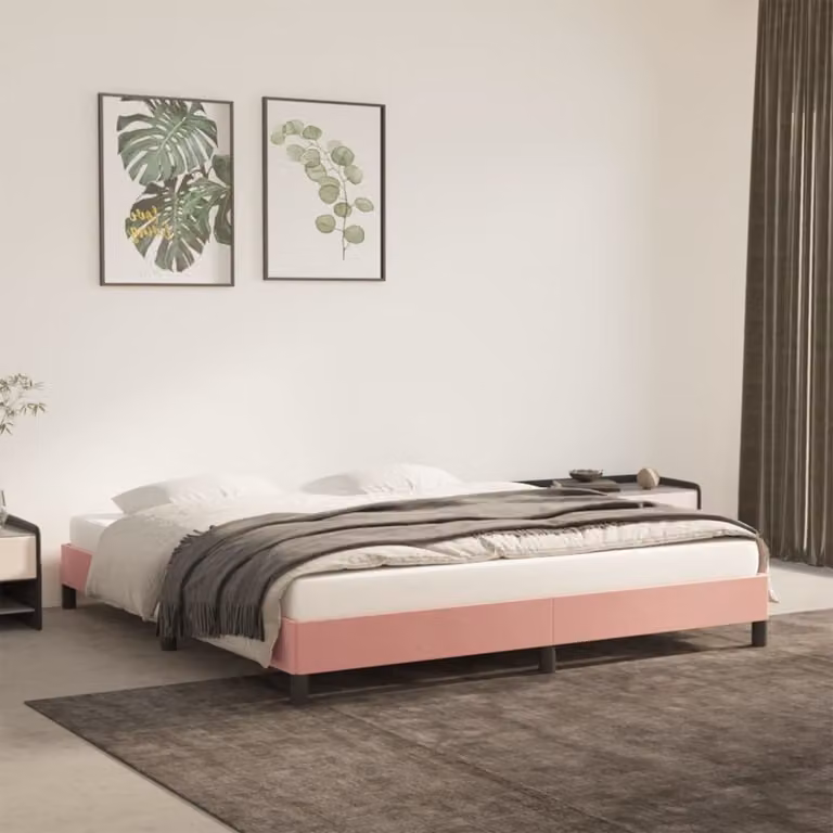 The Living Store Rete da letto rosa 180x200 cm in velluto