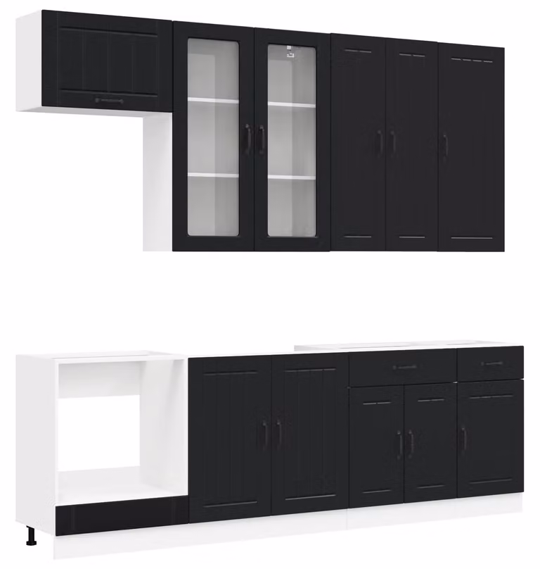 Set di mobili da cucina LUCCA, 8 pezzi, in legno impiallacciato nero