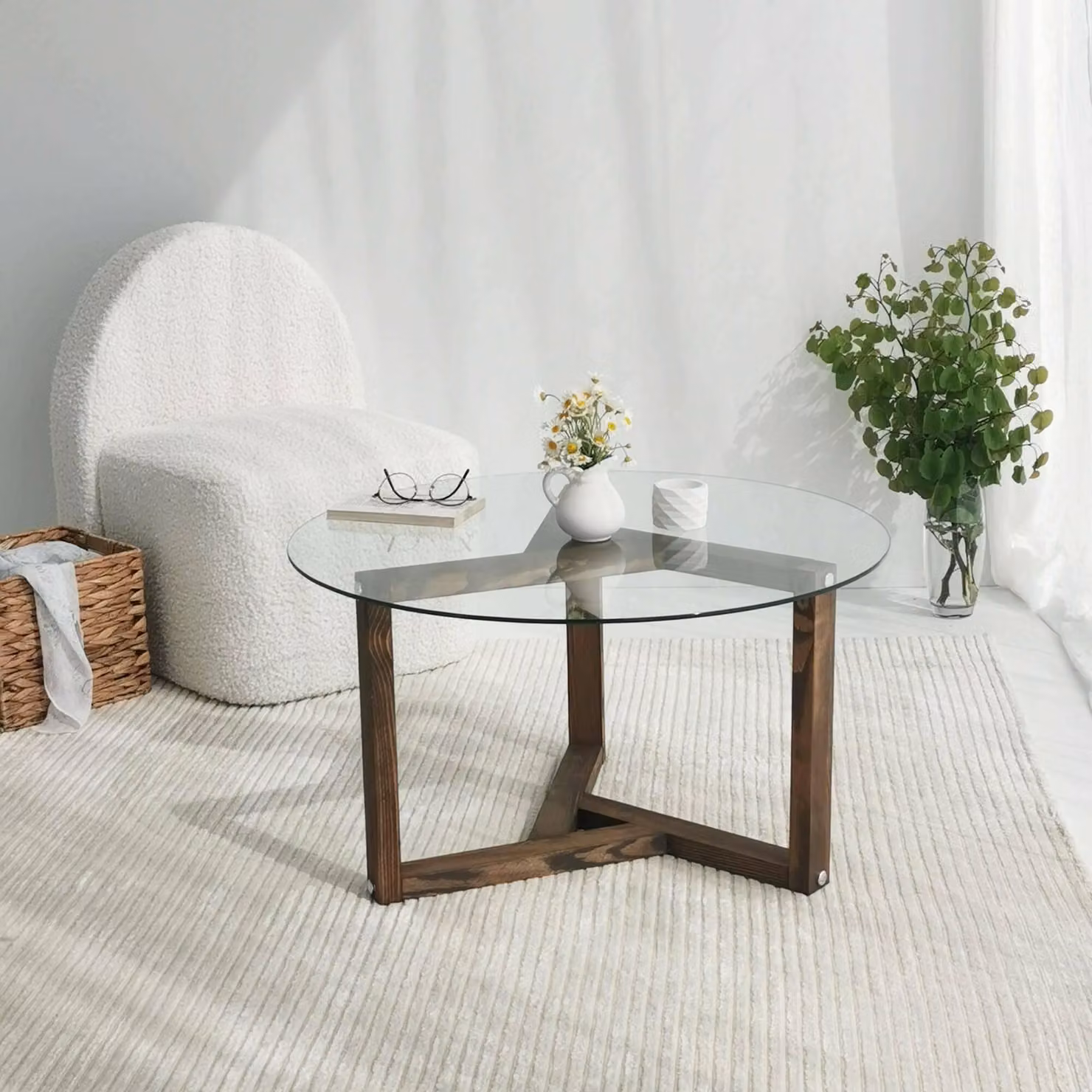 Luigia - Tavolino da Salotto, 75x75x40h cm Marrone Noce, Forma Rotonda