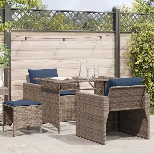 Set Divani da Giardino 4 pz con Cuscini in Polyrattan Grigio 366365