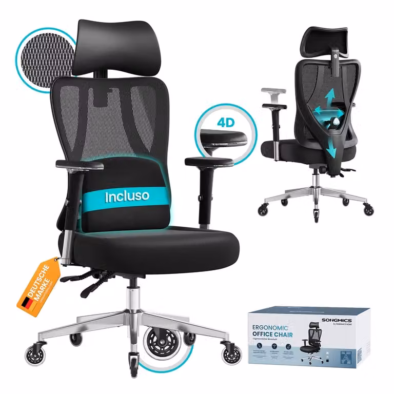 Sedia da ufficio ergonomica con supporto regolabile, Nero Inchiostro