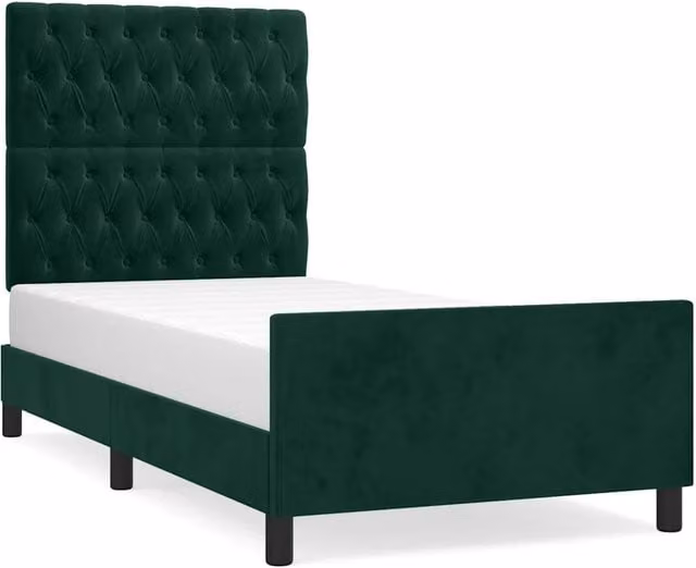 Letto singolo per adulti in velluto verde con struttura in legno di larice L/P/H: 100 x 200 x 103 cm – 1