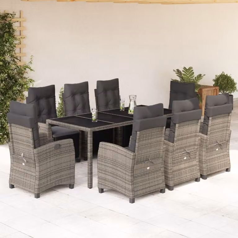Maison Exclusive - Set da Pranzo da Giardino 9 pz con Cuscini in Polyrattan Grigio