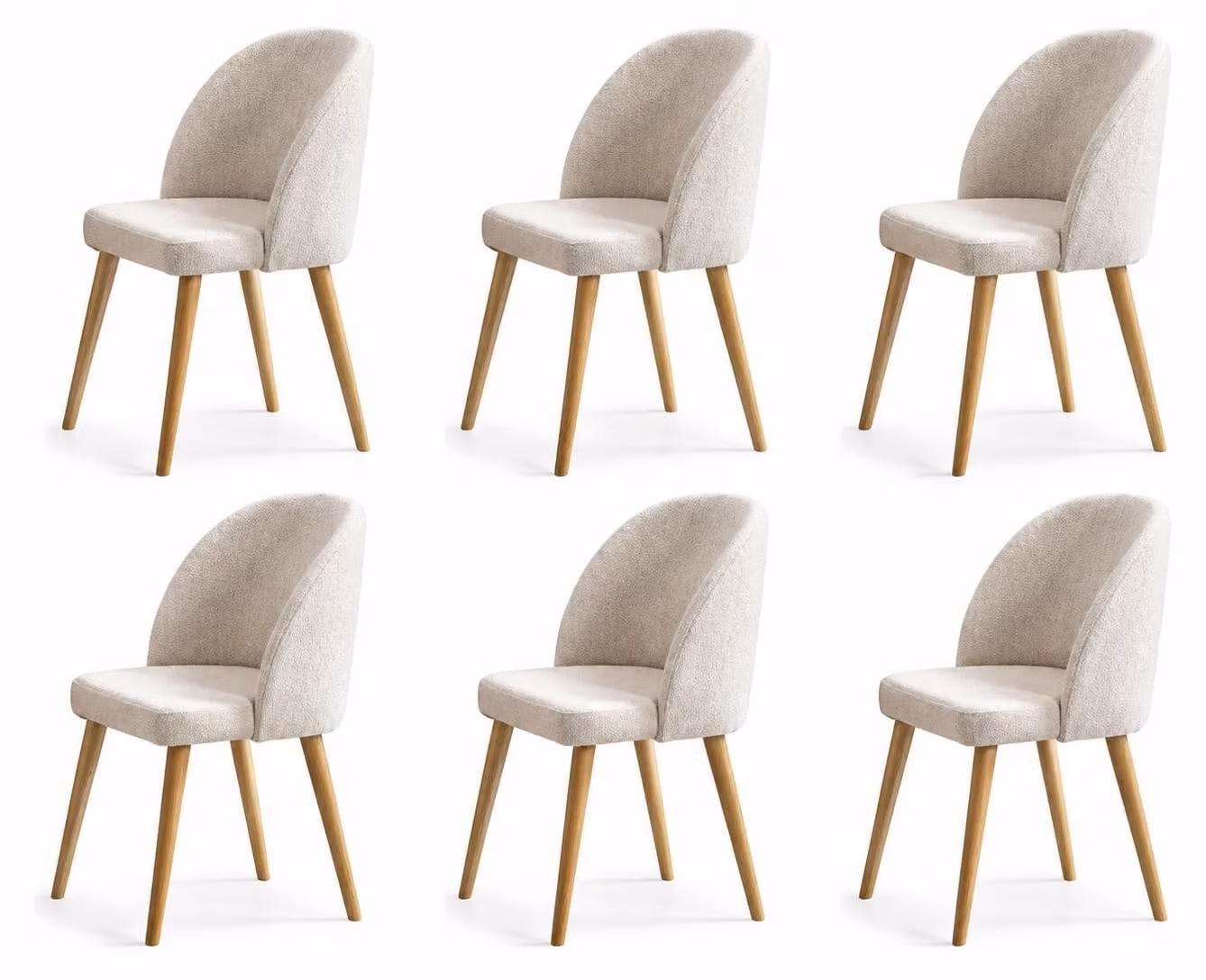 Set di 6 sedie da pranzo moderne con rivestimento beige e gambe in legno