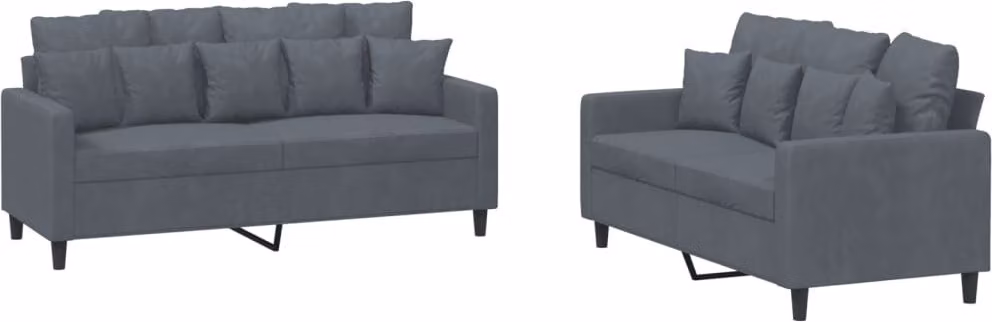 Set di Divani 2 pz con Cuscini Grigio Scuro in Velluto
