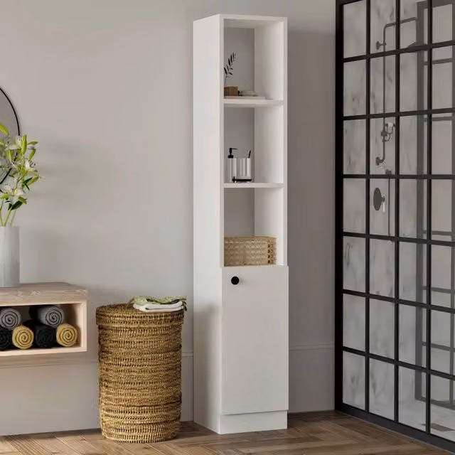 DMORA Mobile Colonna Leuca con 3 Ripiani e Ante, Bianco Opaco, L/P/H: 30 x 30 x 170 cm – 1