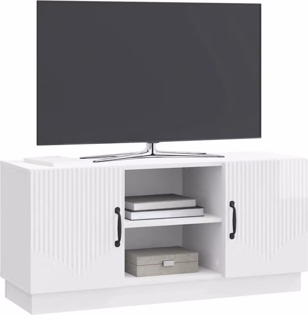 Mobile TV moderno Design In bianco lucido in legno ingegnerizzato L: 102 cm, P: 34,5 cm, H: 47 cm – 1