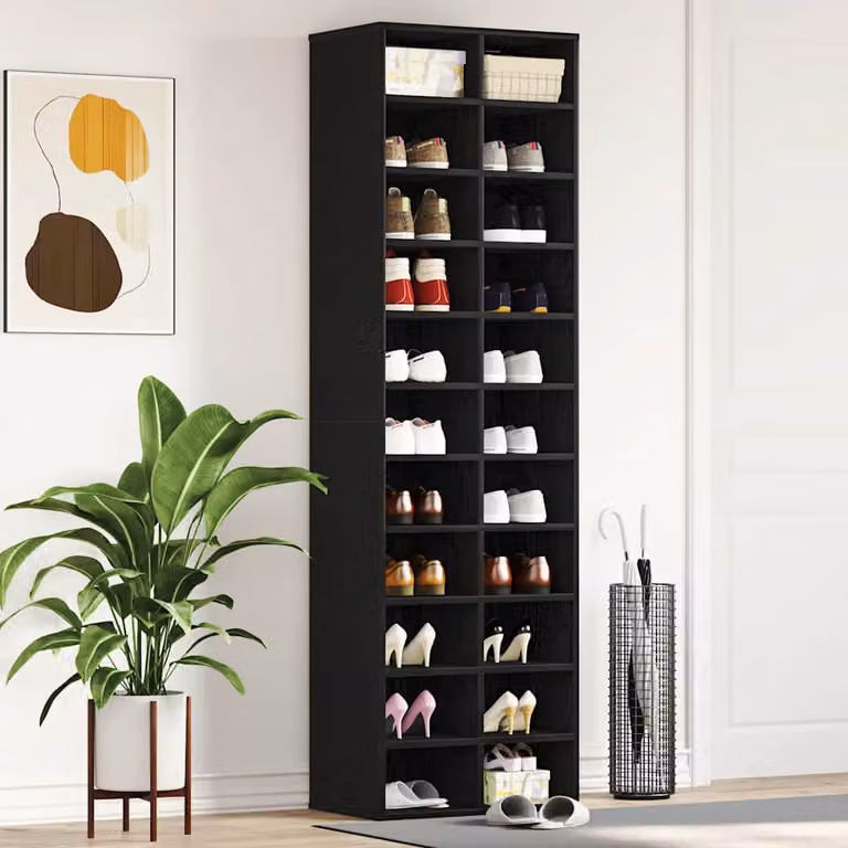 Scarpiera moderna vidaXL in legno rovere nero con ante a battente, L: 54 cm, P: 34 cm, H: 183 cm