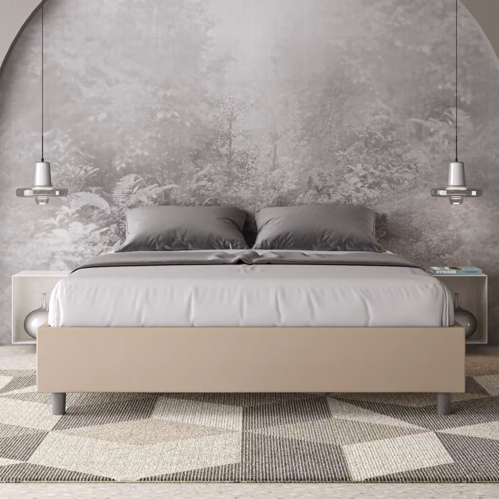 Letto Matrimoniale con Contenitore e Rete con Alzata Giordanoshop Imbottito in Similpelle Colore Tortora L: 160 cm, P: 190 cm – 2