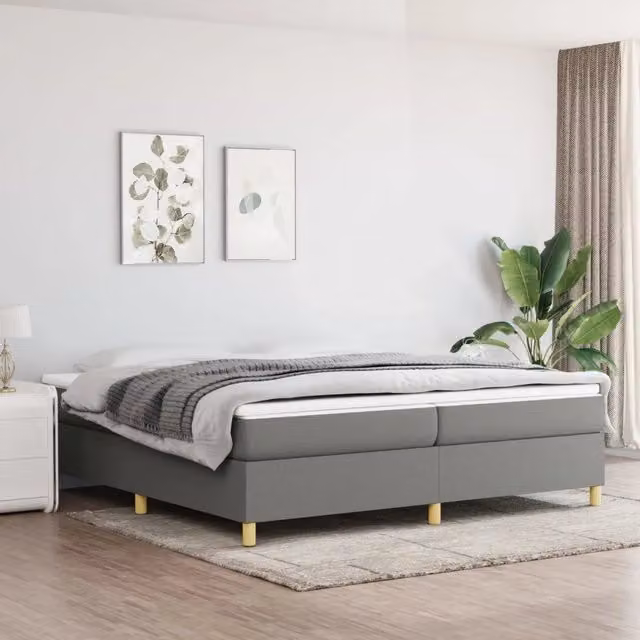 Struttura Letto a Rete a Molle e Giroletto Design In Grigio con Rivestimento in Tessuto L/P: 200 x 200 cm