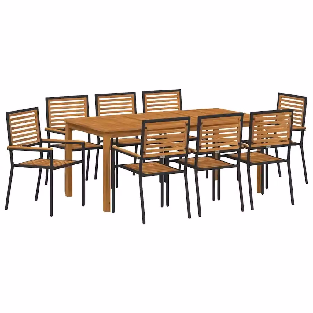 Set da pranzo da giardino vidaXL in rattan e legno di acacia nero e marrone per 9 persone – 2