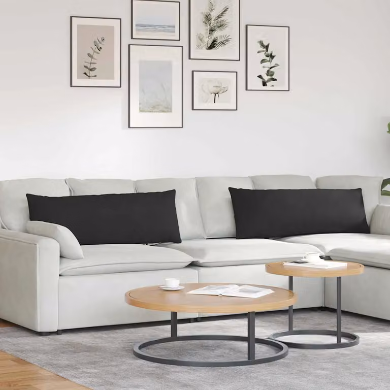 Set di 2 cuscini da divano vidaXL in tessuto nero con fodera rimovibile, L 120 cm x P 40 cm x H 40 cm